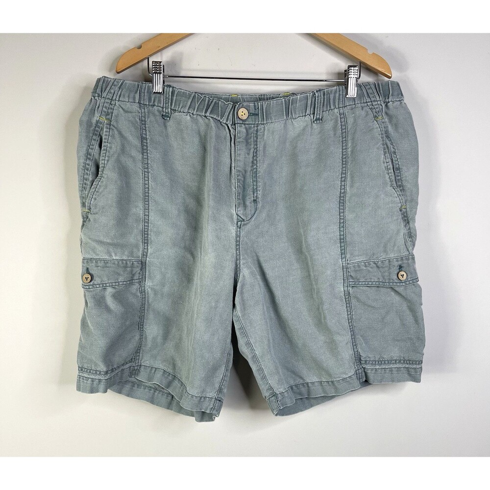 Tommy Bahama Relax Linen Blend Cargo Shorts Mens XXL Stretch Drawstring Green